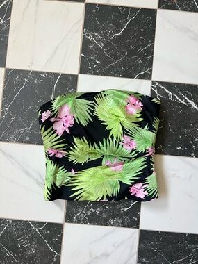 Kay Unger Black Strapless Top with Green Palm & Pink Floral Print